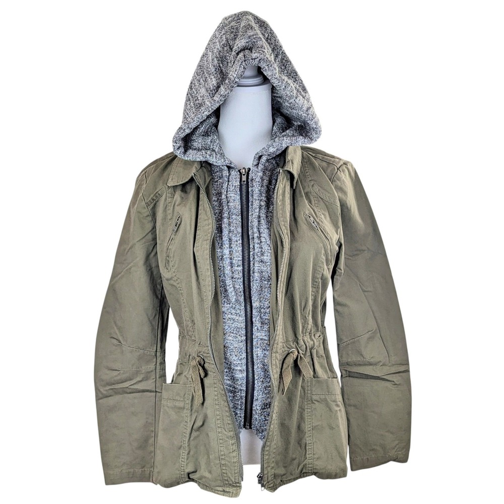 Love Tree Utility Jacket Size Small Knit Hood Full Zip Military Green Streetwear